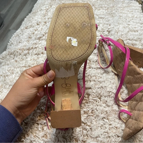 Jessica Simpson Hot Pink Strappy Square Toe Block Heel Chunky Sandal NEW - Picture 4 of 7